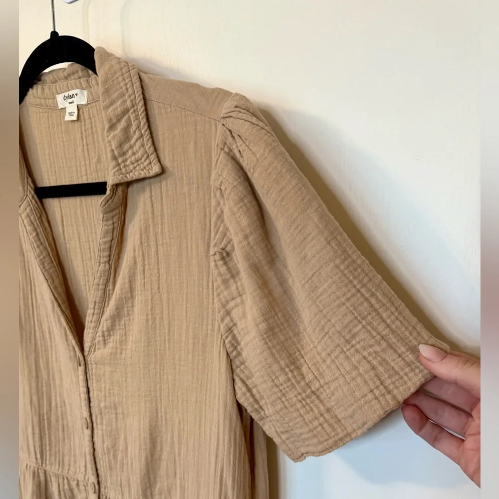 Dylan Khaki Cotton Button-Up Casual Summer Short Sleeve Parker Dress- Size Small - Picture 3 of 5